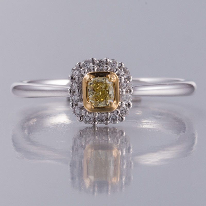 黄钻石戒指1/0.128克拉18k金2.085g镶钻正方形黄钻石戒指